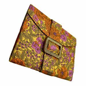 VINTAGE 1960's Envelope Folding Clutch Flower Power Pattern